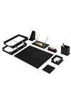 Luxury Leather Desk Set Black 10 Accessories - Double Document Tray